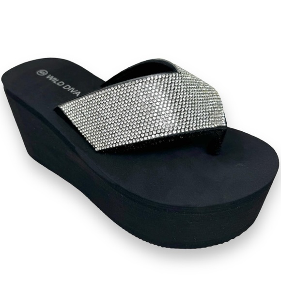 DIVA Heat Lemon Lime Y2K Rhinestone Embellished Ultra Platform Wedge Sandal - Picture 4 of 8